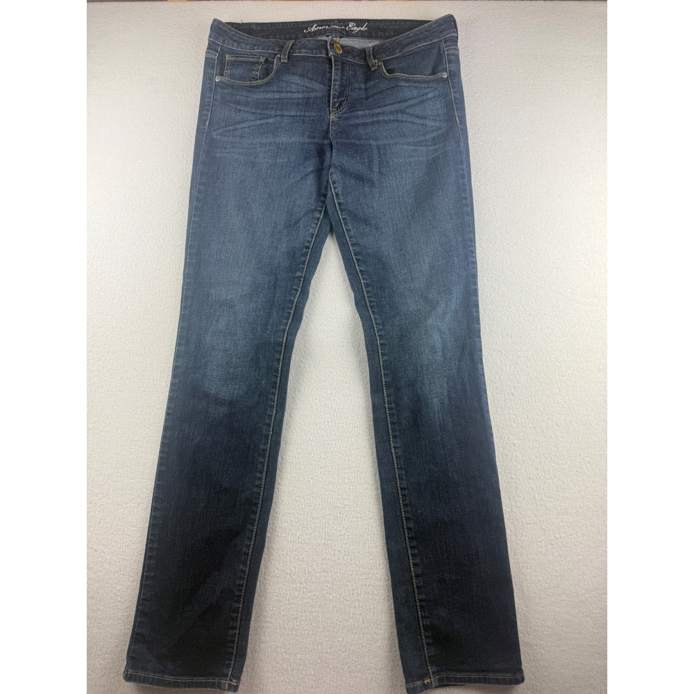 American Eagle Skinny Jeans Womens 14 Long Dark Wash Blue Stretch Denim Mid Rise